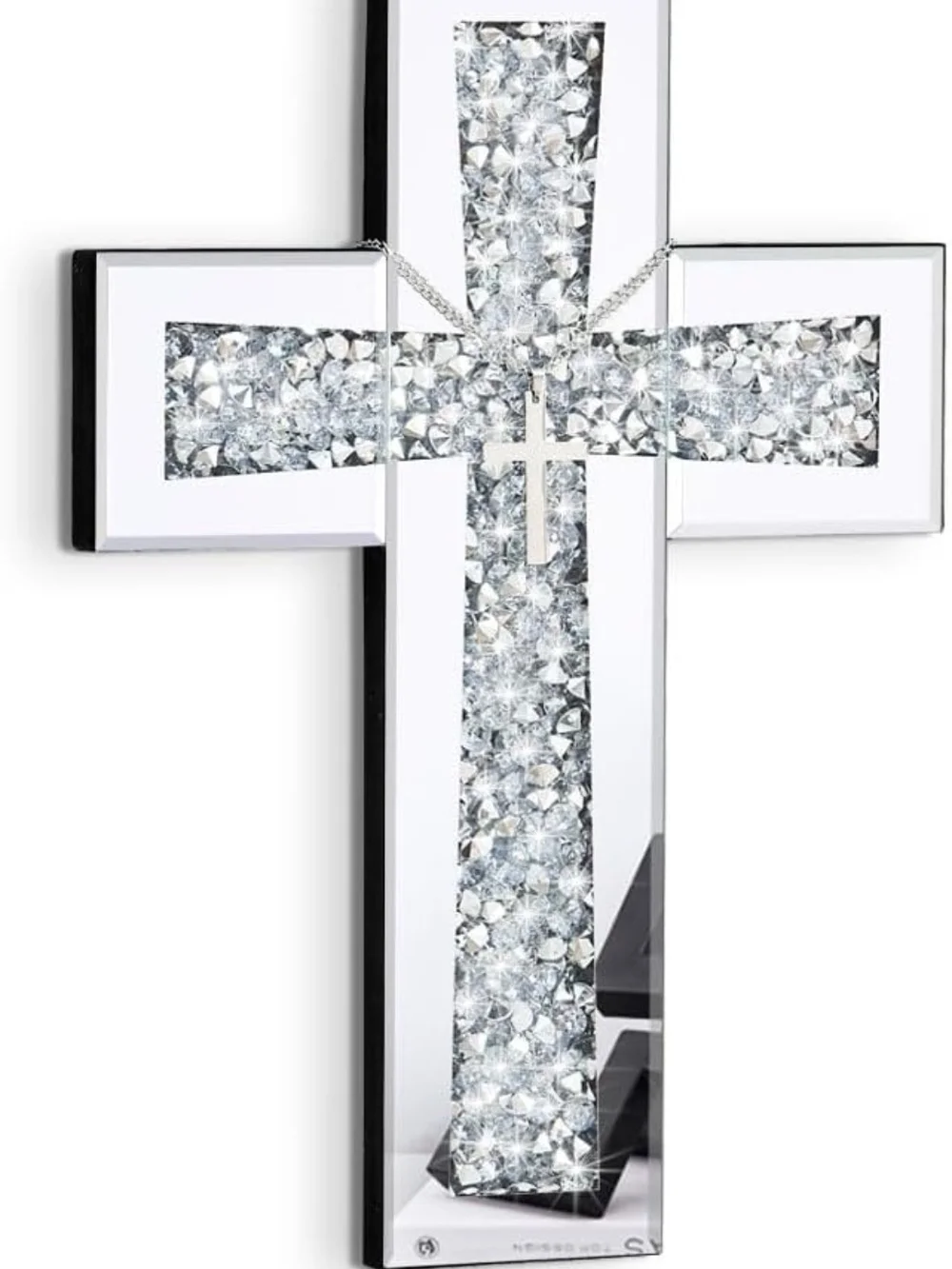 Crystal Accent Wall Cross - Silver Mirrored Decor